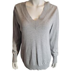Adrienne Vittadini Gray Oversized V-Neck Sweater XL Minimalist Capsule Neutral